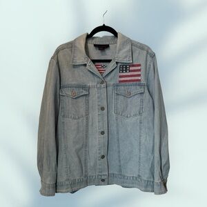 Denim&Co Shacket‎ with Flag Embroidery